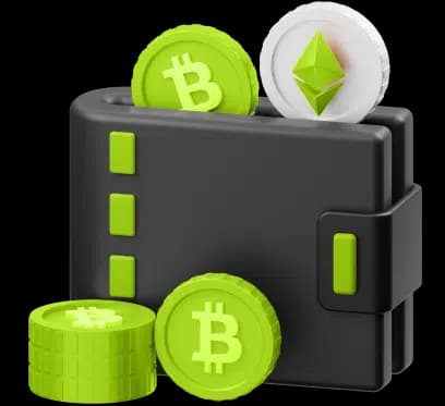Illustration of a wallet holding Bitcoin and Ethereum coins